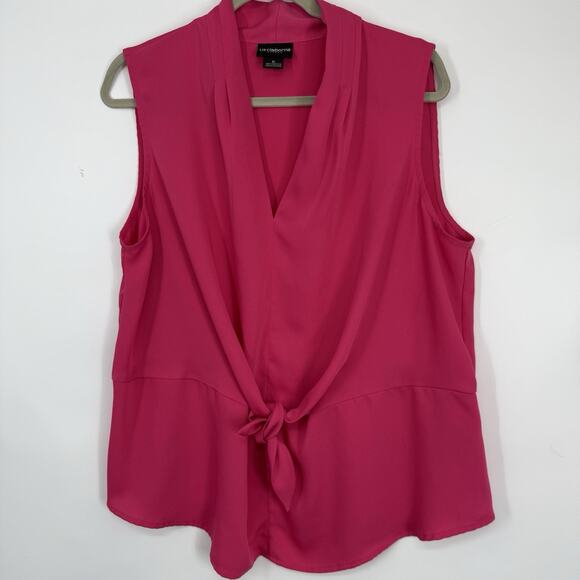 Liz Claiborne Career Chiffon Sleeveless Top Size XL Pink V Neck Tie Waist Pullov - Picture 8 of 9